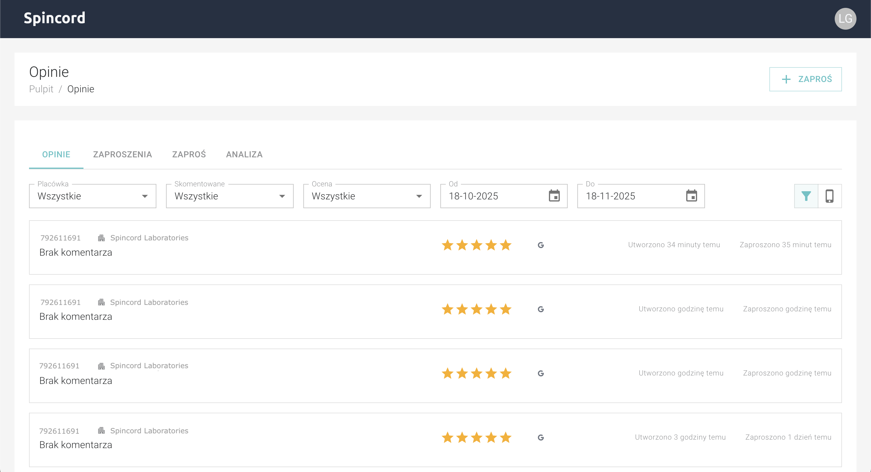 Lista Opinii - Przeglądaj i zarządzaj opiniami pacjentów